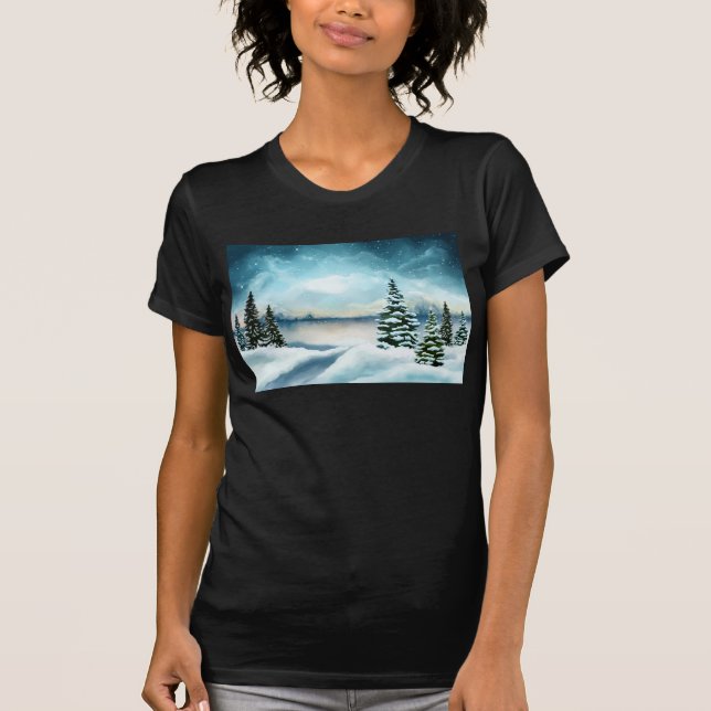 T-shirt Pittoresque Winter Wonderland aquarelle peinture (Devant)