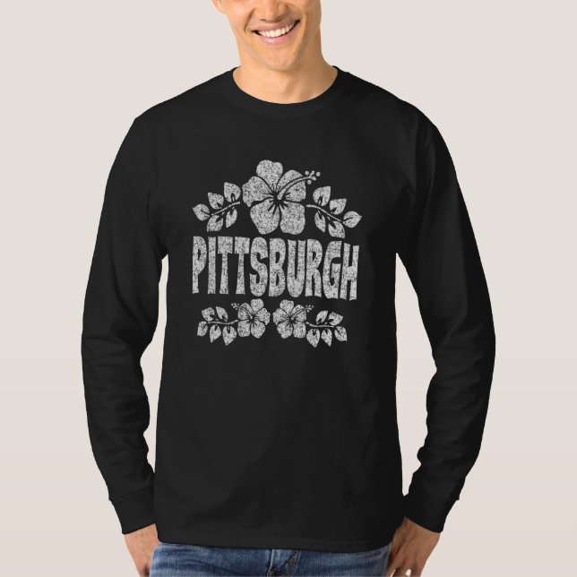 T-shirt Pittsburgh Flowers Distressed White Print (Devant)