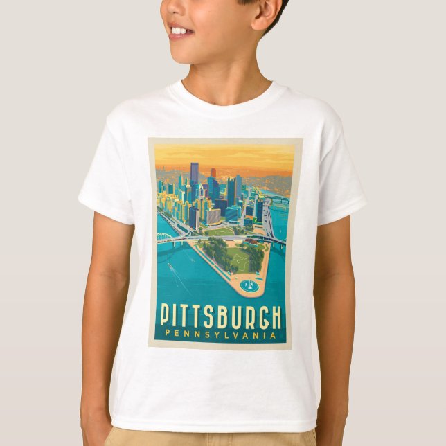 T-shirt Pittsburgh, PA | Vue oeil d'oiseau (Devant)