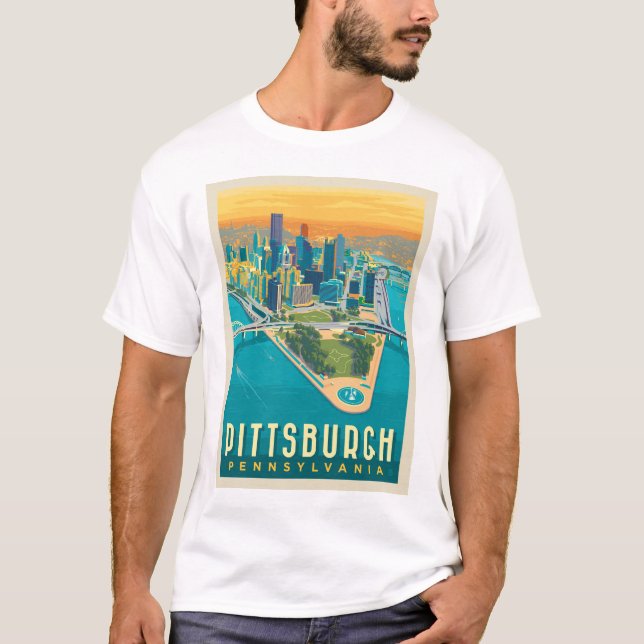 T-shirt Pittsburgh, PA | Vue oeil d'oiseau (Devant)