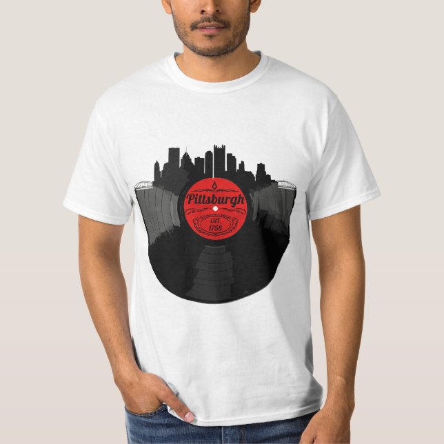 T-shirt Pittsburgh Pennsylvania Vinyl Record Skyline  (Devant)