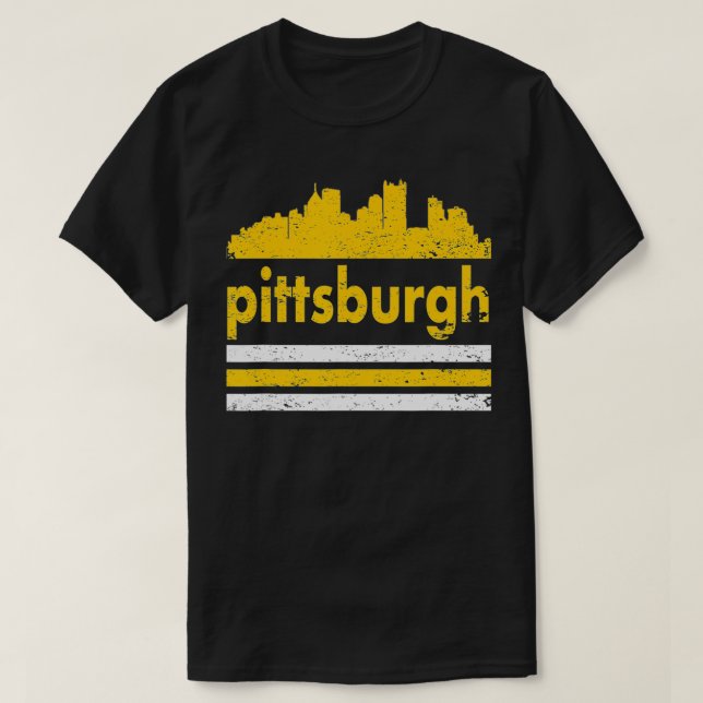 T-shirt Pittsburgh Retro Three Stripe Black Weathered  (Design devant)