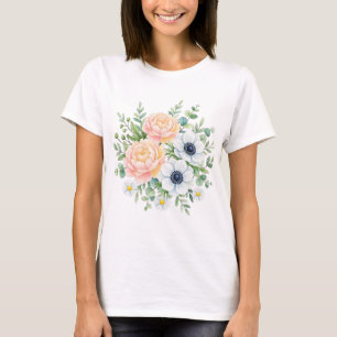 T-shirt Pivoine et fleur d'anémone blanche florale à l'aqu