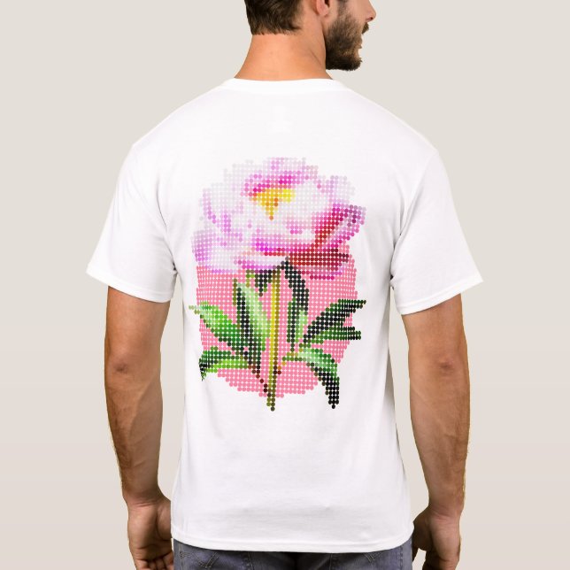 T-shirt Pivoine rose en mosaïque à pois Fleur avant et arr (Dos)