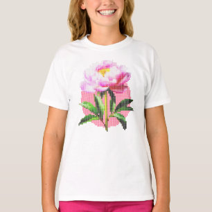 T-shirt Pivoine rose point mosaïque fleur enfant