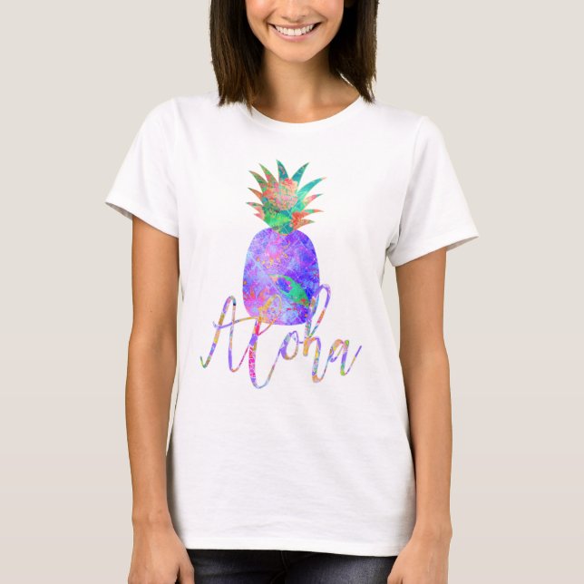 T-shirt PixDezines Aloha Ananas, Violet (Devant)