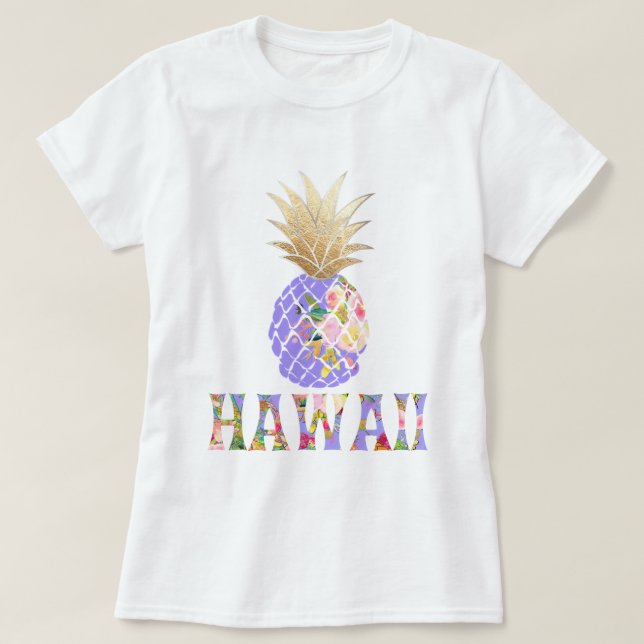 T-shirt PixDezines Hawaii, Aloha Pineapple/Faux Gold (Design devant)