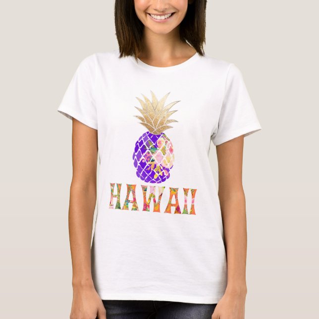 T-shirt PixDezines Hawaii, Aloha Pineapple/Faux Gold (Devant)
