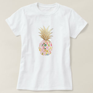 T-shirt PixDezines Hawaii, Aloha Pink Pineapple/Faux Gold