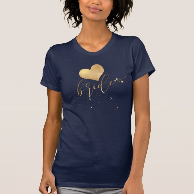 T-shirt PixDezines Moderne Mariée/Faux Gold Script (Devant)