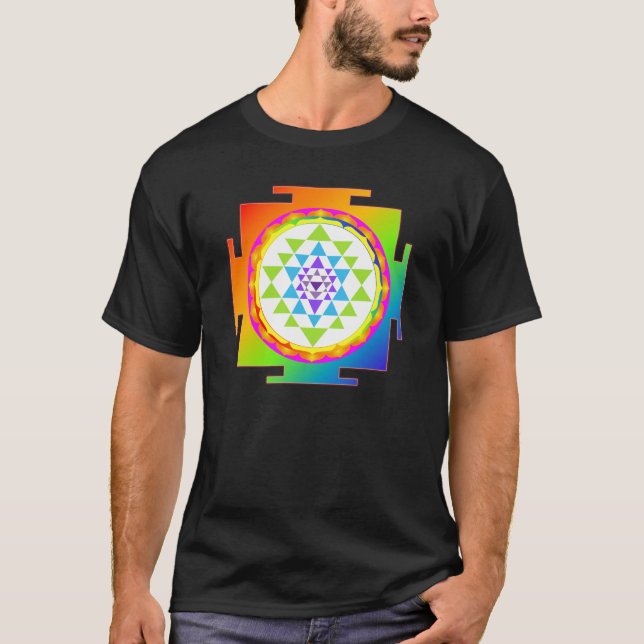 T-shirt PixDezines sri yantra/chakra clearing/arc-en-ciel (Devant)