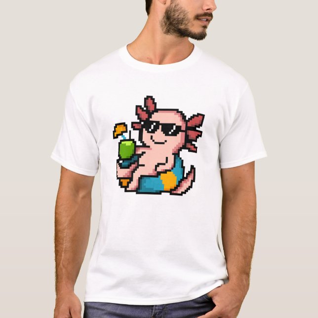 T-shirt Pixel Art Cool Axolotl Chilling (Devant)