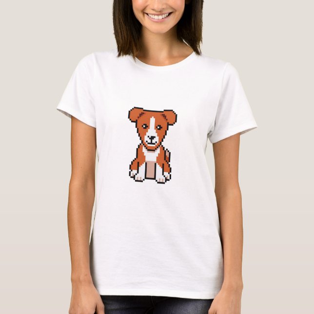 T-shirt pixel-art-mignon-basenji-chien-vecteur-rétro (Devant)