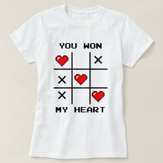 T-shirt Pixel Art "Vous avez gagné mon coeur" Tic Tac Toe  (Design devant)