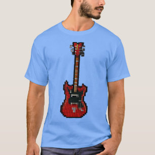 T-shirt Pixel Carrelé Rouge 8 cordes basse guitare droit