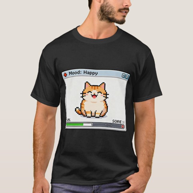 T-shirt Pixel Cat Feeling Good – Happy Retro Game Status (Devant)