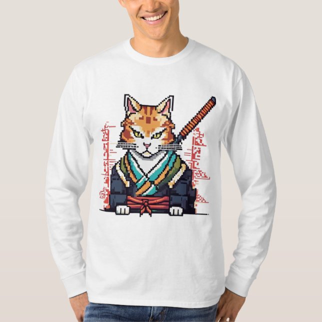 T-shirt Pixel d'art de chats Samurai (Devant)