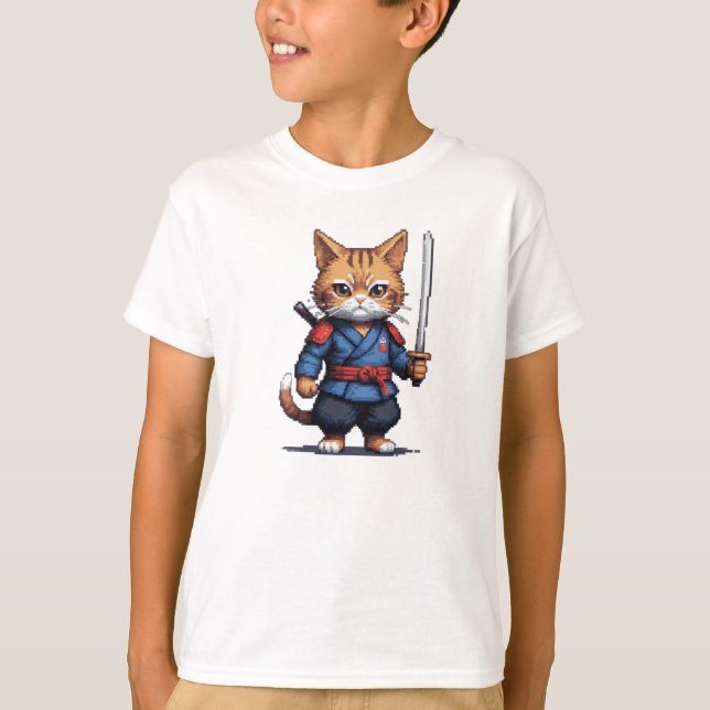 T-shirt Pixel de chats Samurai (Devant)
