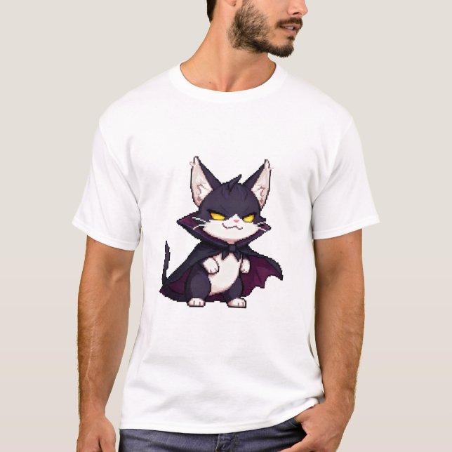 T-shirt Pixel Dracula Cat – Smug Cute Vampire 8-Bit Cat (Devant)