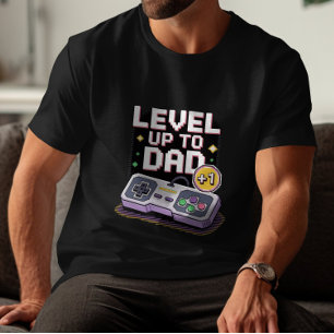 T-shirt Pixel Font Neon Gamer Papa Chemise Avec Contrôleur