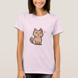 T-shirt pixel-gris-chat-assis-animal-animal-avec-coeur