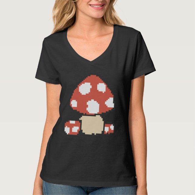 T-shirt Pixel Mushroom 8 Bit Retro Gaming Fly Agaric Gamer (Devant)