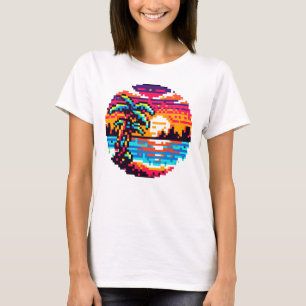 T-shirt Pixel Paradise : Sunset Tropical 8 Bits Retro Natu