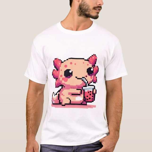 T-shirt Pixel parfait Axolotl Sipping Boba (Devant)