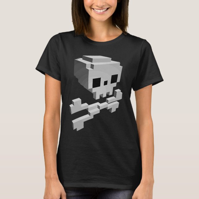 T-shirt Pixel Pirate Skull & Crossbones Jolly roger (Devant)