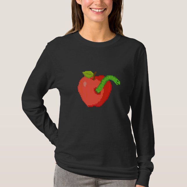 T-shirt Pixel  Pomme Avec Ver À L'intérieur (Devant)