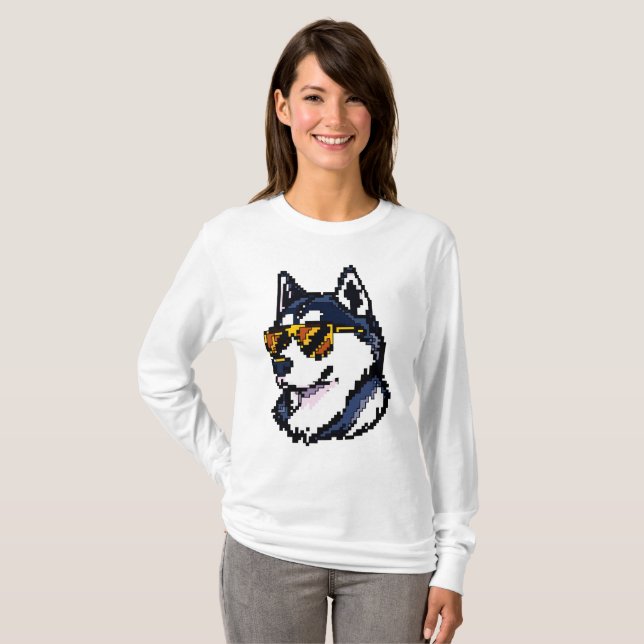 T-shirt Pixel Siberian Husky (Devant entier)