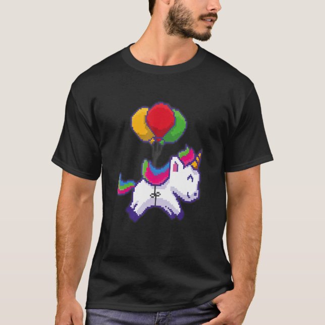 T-shirt Pixel Unicorne Sur Ballons (Devant)
