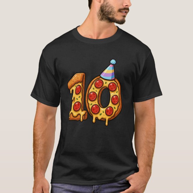 T-shirt Pizza 10th Birthday 10 Years Old Party Hat Bday Bo (Devant)