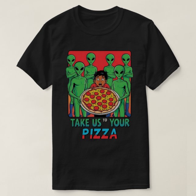 T-shirt Pizza Aliens blk Mens (Design devant)
