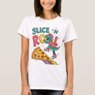 T-shirt pizza amante femme dinasour manger