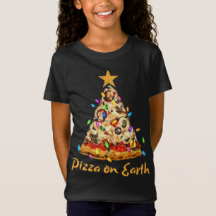 T-Shirt Pizza amusante sur Terre Slice Arbre de Noël avec