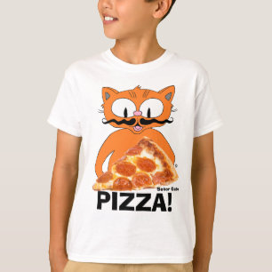 T-shirt PIZZA ! Chat à moustache de dessin animé avec tran