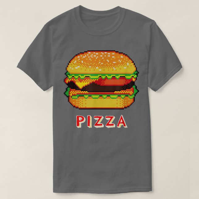 T-shirt PIZZA + CHEESEBURGER 8 bits Piel 80s Arcade Gamer  (Design devant)