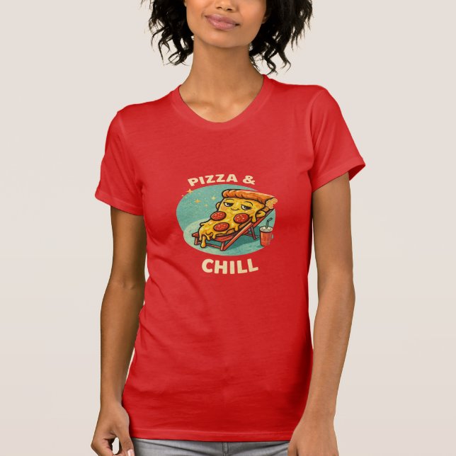 T-shirt Pizza & Chill Drôle de Bande Dessinée Rétr (Devant)