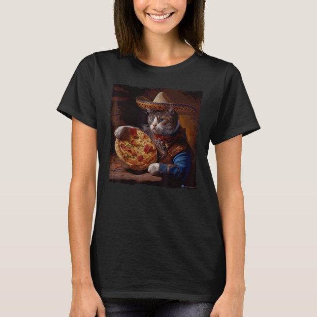 T-shirt Pizza cow-boy de chat drôle (Devant)