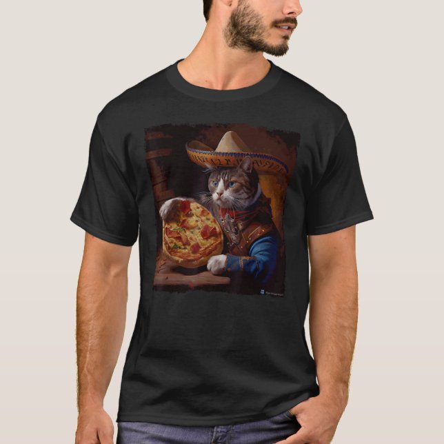 T-shirt Pizza cowboy au chat drôle (Devant)