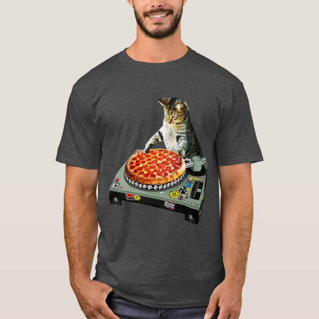 T-shirt Pizza de chat du DJ de l'espace (Devant)