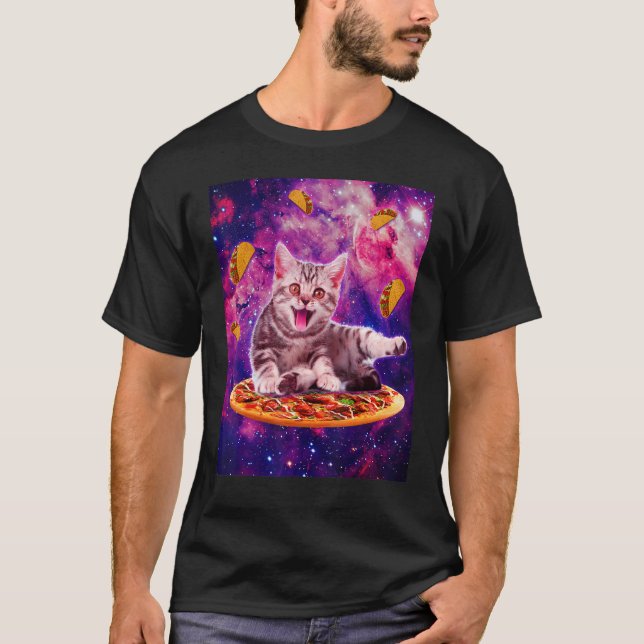 T-shirt Pizza D'Équitation Chat Dans L'Espace Galaxie Taco (Devant)