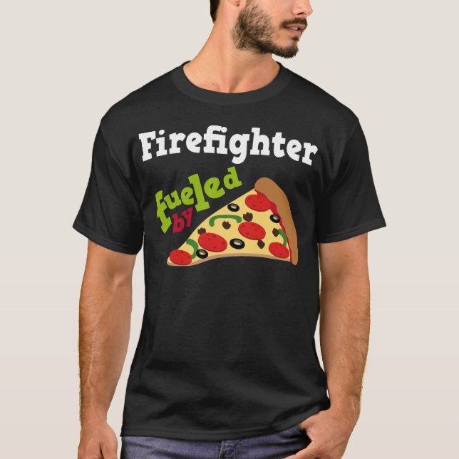 T-shirt Pizza (drôle) de sapeur-pompier (Devant)