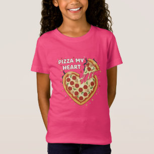 T-Shirt Pizza drôle Mon cœur Pun Mignon Valentine gourma