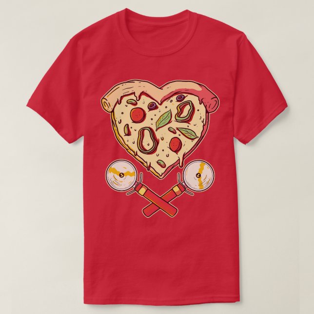 T-shirt Pizza en forme de coeur, tranche avec découpes (Design devant)