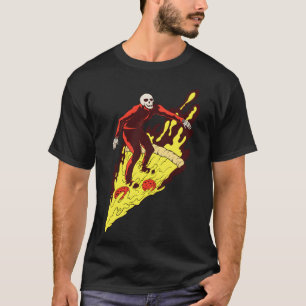 T-shirt Pizza Enfer Squelette Surfant Nourriture Rapide Co