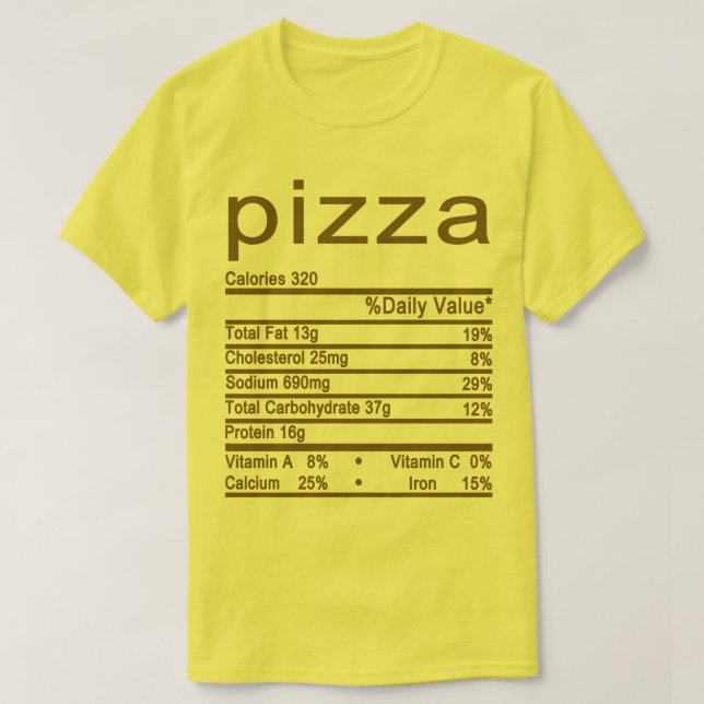 T-shirt pizza étiquette de la valeur nutritive (Design devant)