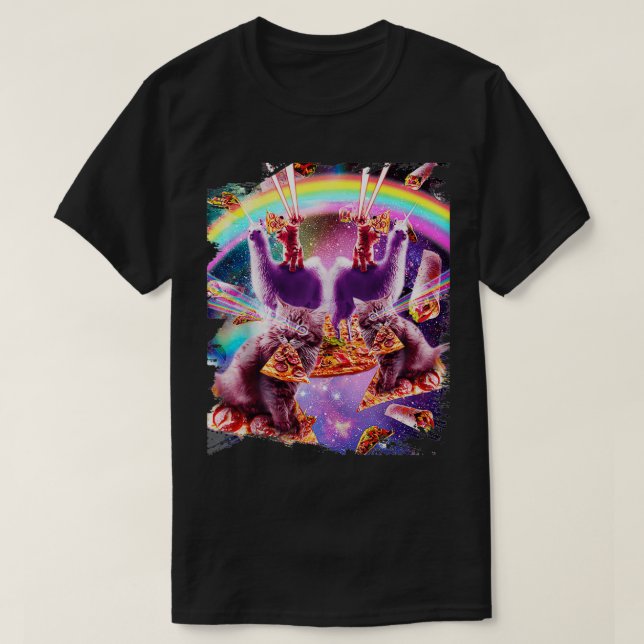 T-shirt Pizza Laser Chat Sur Llama, Chats Kitty Lazer En P (Design devant)