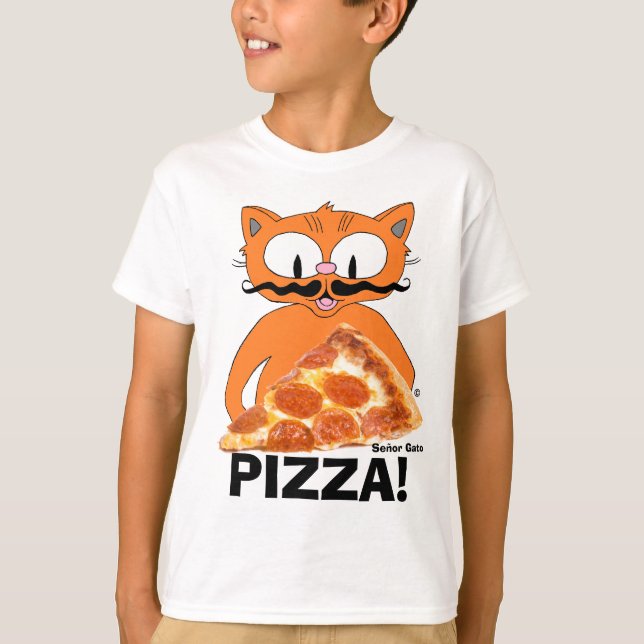 T-shirt PIZZA ! Le chat moustache au dessin avec tranche d (Devant)